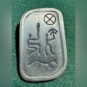 Norwegian Rock Carving Hieroglyphics Vintage Pin Made in Norway Pewter Dog